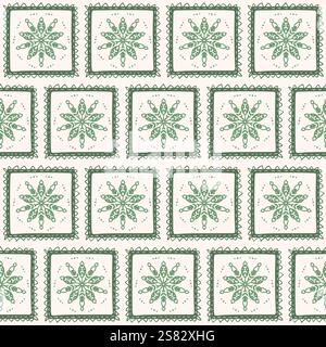 Kitchen backsplash seamless pattern with abstract ornament. Geometric scribble endless background. Tile repeat cover. Green continuous ornament. Vecto Stock Vector