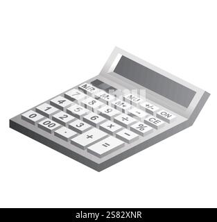 Isometric calculator. Vector illustration icon. Financial object isolated on white. Stock Vector