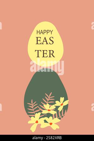 Easter celebration poster design with happy easter message and floral decoration. Stock Vector