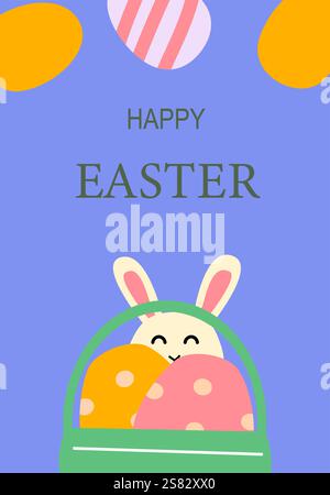 Happy easter celebration poster with bunny and easter eggs design. Stock Vector