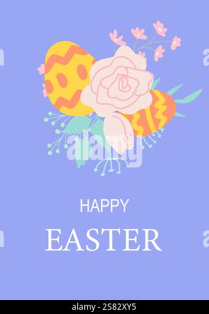 Happy easter poster design with floral and egg elements. Stock Vector