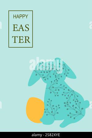 Happy easter poster with floral bunny design for festive decorations. Stock Vector