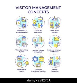 Visitor management multi color concept icons Stock Vector