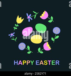 Colorful happy easter egg and floral design for spring celebrations. Stock Vector