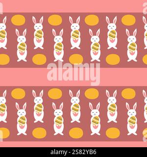 Playful easter bunny pattern with eggs for holiday design. Stock Vector