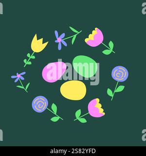 Colorful easter egg and flower pattern for holiday design and decoration. Stock Vector