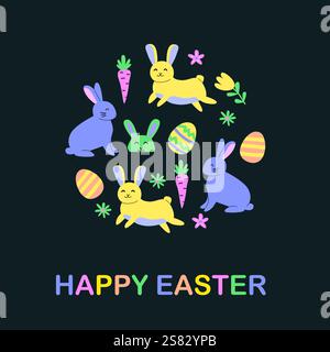 Happy easter celebration with colorful bunny and egg patterns. Stock Vector