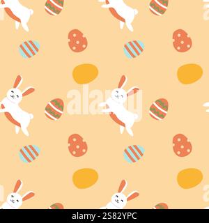 Cute happy easter patterns with bunnies and eggs for spring decoration. Stock Vector