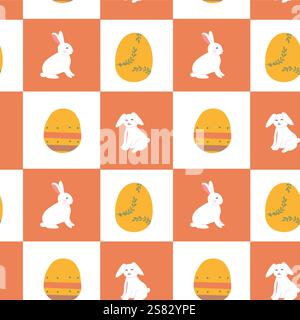 Happy easter patterns with cute bunny and decorative egg for holiday design. Stock Vector