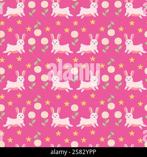 Cute easter bunny and floral patterns for festive spring designs. Stock Vector