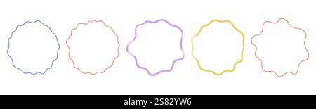 Zig zag frame border squiggle wavy set, underline brush stroke curved edges hand drawn empty tet box. Speech bubble badge jagged abstract shape. Vector illustration Stock Vector