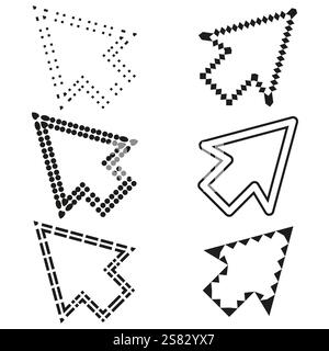 Arrow cursor icon. Dotted arrow pointer. Geometric arrow shape. Digital navigation vector. Stock Vector