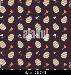 Colorful easter egg and floral pattern design for holiday decoration. Stock Vector