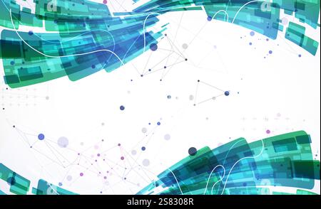 Abstract wave of rectangles with plexus elements. Hand drawn vector. Stock Vector