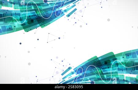 Abstract wave of rectangles with plexus elements. Hand drawn vector. Stock Vector
