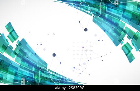 Abstract wave of rectangles with plexus elements. Hand drawn vector. Stock Vector
