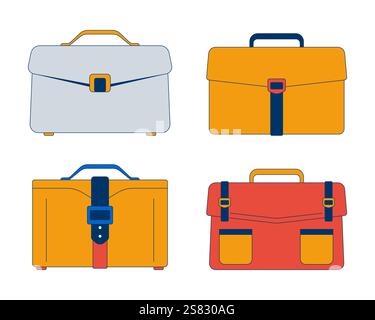 Four briefcases for professionals 2D cartoon objects set Stock Vector
