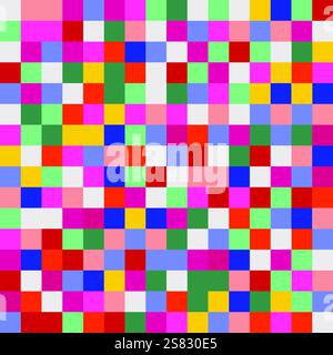 Rainbow Checkerboard retro colours vector seamless pattern. Geometric abstract background. Checkered surface design. Good for print, wrapping paper Stock Vector