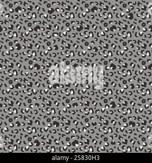 Leopard abstract monochrome seamless pattern. Animal print grey tiny endless background. Cheetah or panther skin texture repeat cover. Vector hand dra Stock Vector