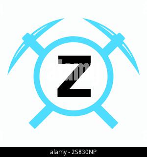 Initial Letter Z Mining Logo Combine With Pickaxe Symbol Vector Template Stock Vector