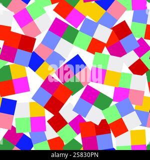Rainbow Checkerboard retro colors vector seamless pattern. Geometric abstract background. Checkered surface design. Stock Vector