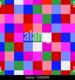 Rainbow Checkerboard retro colours vector seamless pattern. Geometric abstract background. Checkered surface design. Good for print, wrapping paper Stock Vector