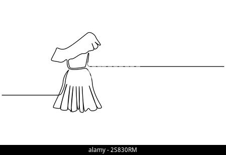 Fashion clothes symbol for bridal shop, Wedding dress in one continuous line drawing vector illustration Stock Vector