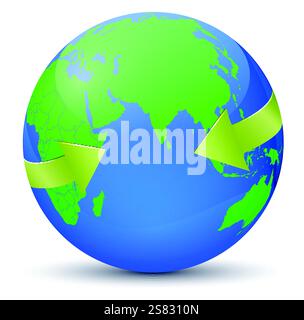 Map of Europe on the globe. Arrows around the globe, business concept Stock Vector