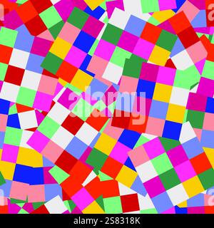 Rainbow Checkerboard retro colors vector seamless pattern. Geometric abstract background. Checkered surface design. Stock Vector