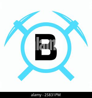 Initial Letter B Mining Logo Combine With Pickaxe Symbol Vector Template Stock Vector
