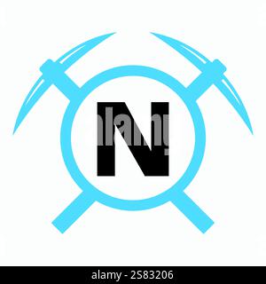 Initial Letter N Mining Logo Combine With Pickaxe Symbol Vector Template Stock Vector