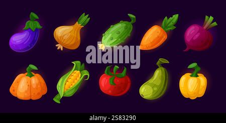 Set of farm game food ui icon with gardening tool. Isolated cartoon ...