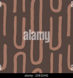 Abstract paint lines seamless pattern. Grunge stroke endless background. Ethnic brown brush ink repeat cover. Tribal continuous ornament. Pattern mono Stock Vector