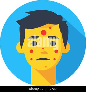 Sad young man with acne and red spots on his face, symbolizing skin problems, dermatology, health, self-esteem issues Stock Vector