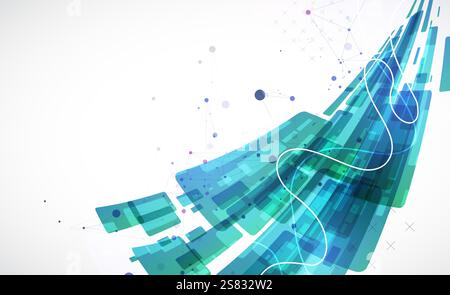 Abstract wave of rectangles with plexus elements. Hand drawn vector. Stock Vector