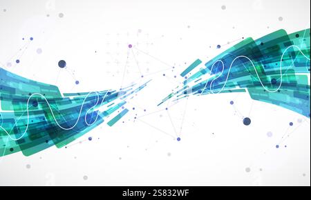 Abstract wave of rectangles with plexus elements. Hand drawn vector. Stock Vector