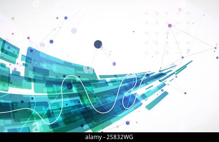 Abstract wave of rectangles with plexus elements. Hand drawn vector. Stock Vector