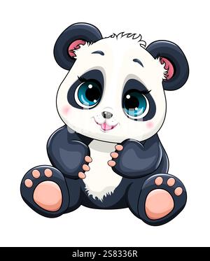 Cartoon little smiling panda isolated on a white background. Stock Vector