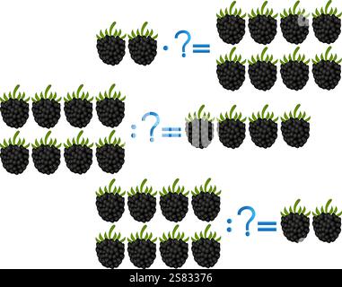 Action relationship of addition and subtraction, examples with blackberry. Stock Vector