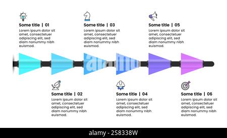 Infographic template with icons and 6 options or steps. Arrows. Can be used for workflow layout, diagram, banner, webdesign. Vector illustration Stock Vector