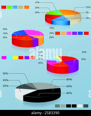 Pie charts. Set of of multi-colored pie chart. Business infographics Stock Vector