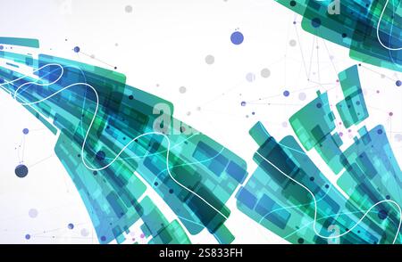 Abstract wave of rectangles with plexus elements. Hand drawn vector. Stock Vector
