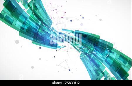 Abstract wave of rectangles with plexus elements. Hand drawn vector. Stock Vector