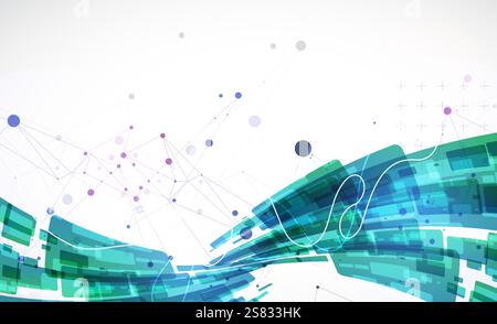 Abstract wave of rectangles with plexus elements. Hand drawn vector. Stock Vector