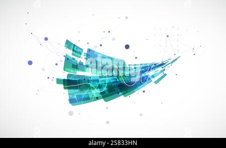 Abstract wave of rectangles with plexus elements. Hand drawn vector. Stock Vector