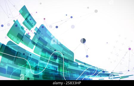 Abstract wave of rectangles with plexus elements. Hand drawn vector. Stock Vector