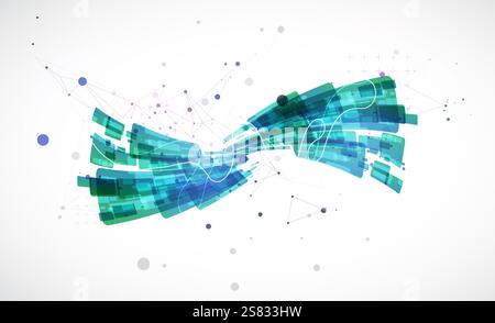 Abstract wave of rectangles with plexus elements. Hand drawn vector. Stock Vector