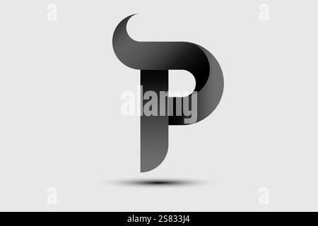 Modern twisted letter P icon. Black geometric logo design 3D element template. Company Theme, Construction, Technology, Infographics vector isolated Stock Vector