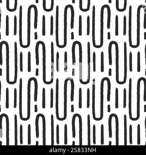 Abstract marker lines seamless pattern. Labyrinth grunge stroke endless background. Black brush ink shapes repeat cover. Tribal monochrome ornament. V Stock Vector