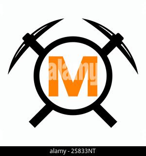 Initial Letter M Mining Logo Combine With Pickaxe Symbol Vector Template Stock Vector